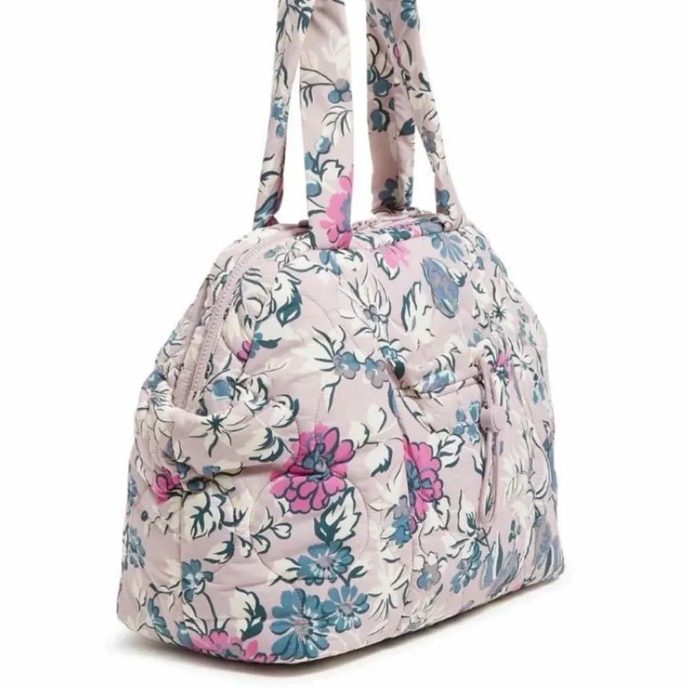 Vera Bradley Quilted Floral Feather Weight Tote in Light Pink with Blue - Picture 3 of 6